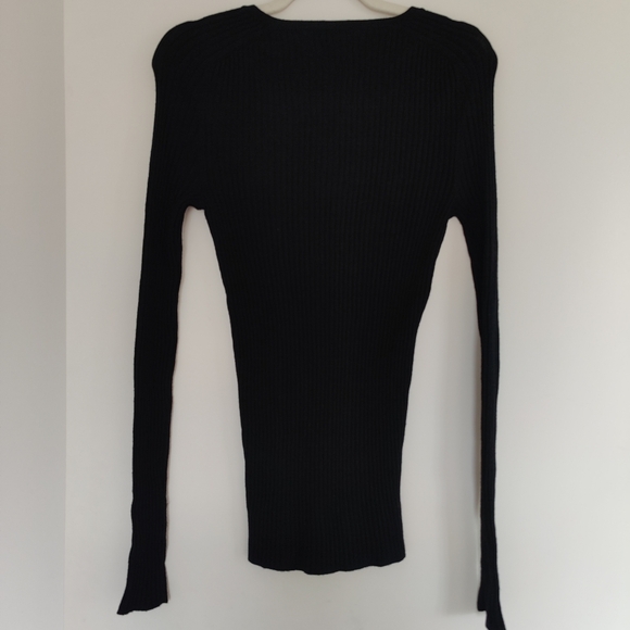 New Simons Merino Wool v-neck long sleeve  fitted tee, Black, Size Small. Le31 - Picture 3 of 6